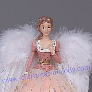 30cm Pink and White Lighted Angel Christmas Tree Topper-Clesr Light