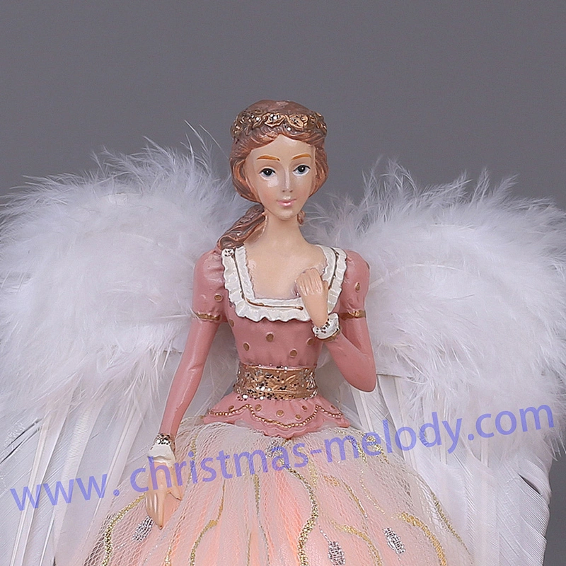 30cm Pink and White Lighted Angel Christmas Tree Topper-Clesr Light