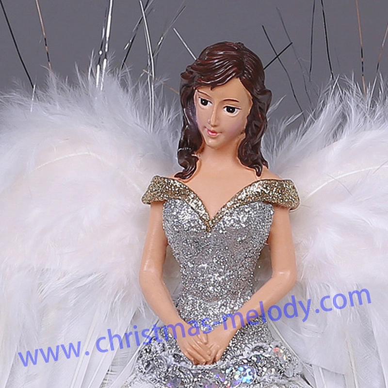 12 Inch-Silvery and Light White Lighted Angel Christmas Tree Topper-Clesr Light