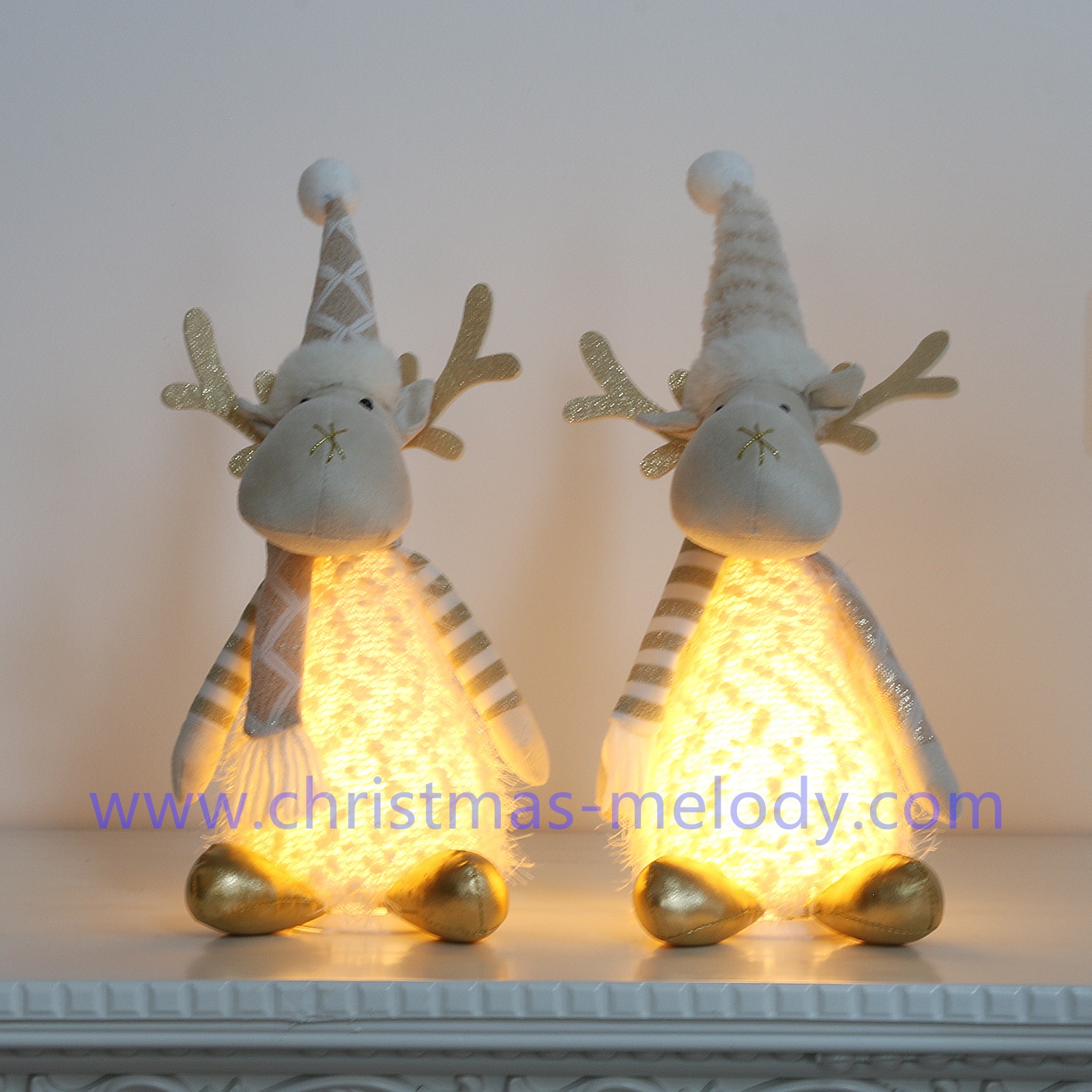 A pair of deer with Christmas lights