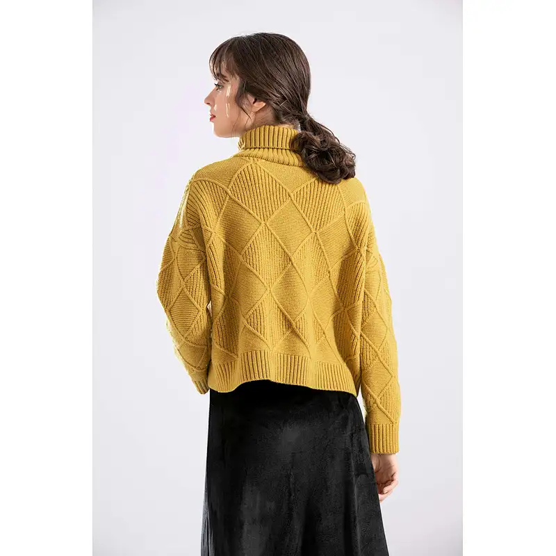 Young Girls Knitwear Thin Slim Fit Silk Jumper Autumn Wear Long Sleeve Knit Lady yellow Turtle Neck Women Pullover Sweaters