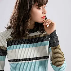Factory Wholesale Ladies long sleeve Long slim stripe sweater dress