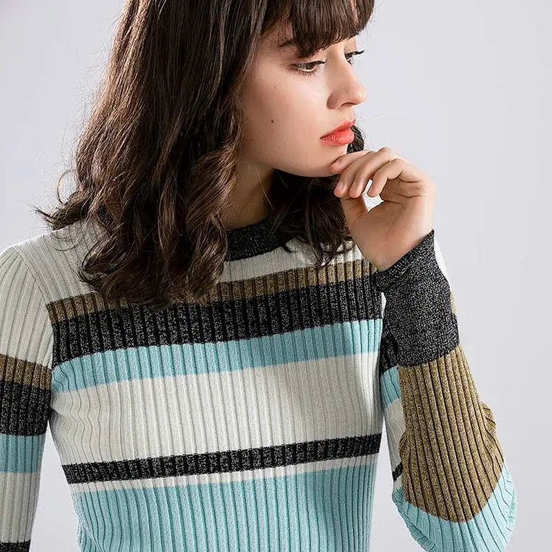 Factory Wholesale Ladies long sleeve Long slim stripe sweater dress
