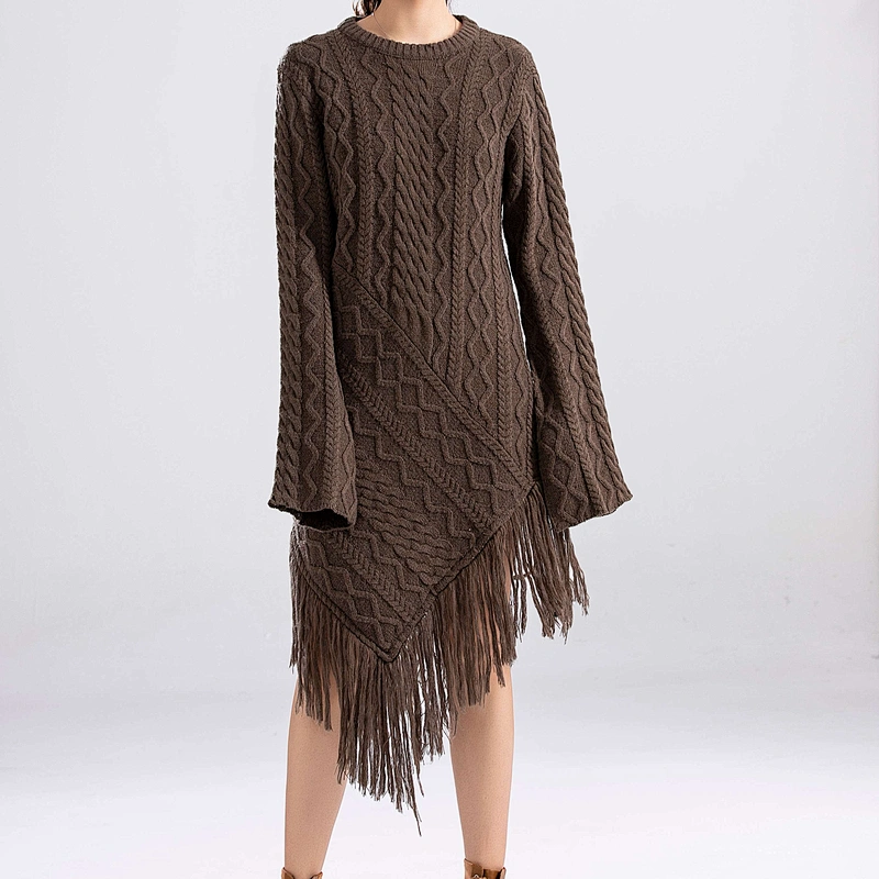 irregularity Winter Dresses  wool sweater dress with tassel for women