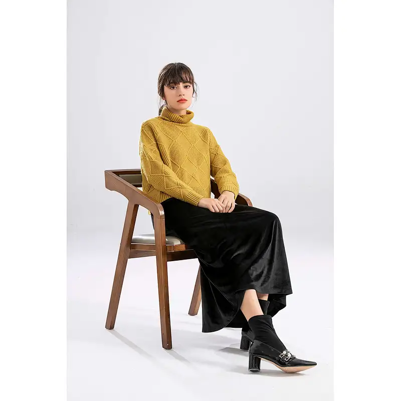 Young Girls Knitwear Thin Slim Fit Silk Jumper Autumn Wear Long Sleeve Knit Lady yellow Turtle Neck Women Pullover Sweaters