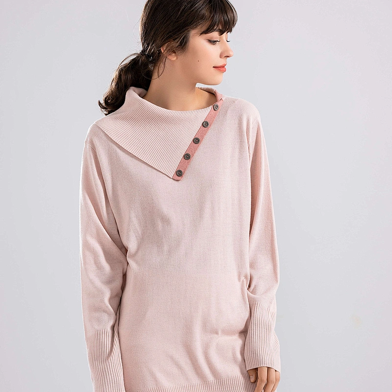 Latest Design Pattern Jacquard Knitwear Custom Knitted Pink Women Winter Sweater