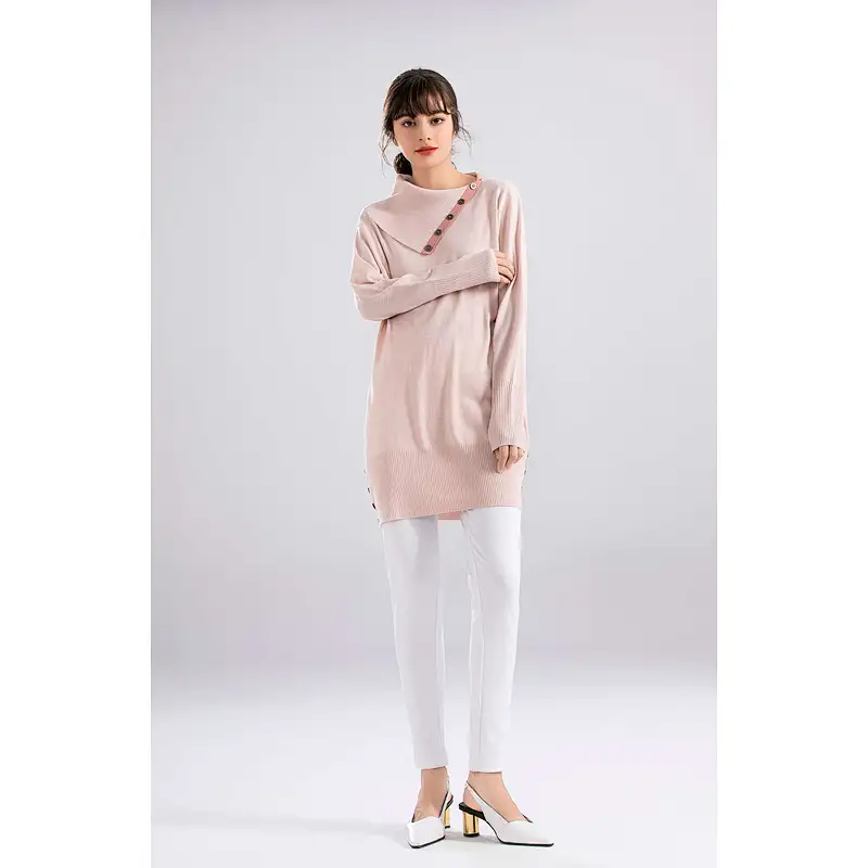Latest Design Pattern Jacquard Knitwear Custom Knitted Pink Women Winter Sweater