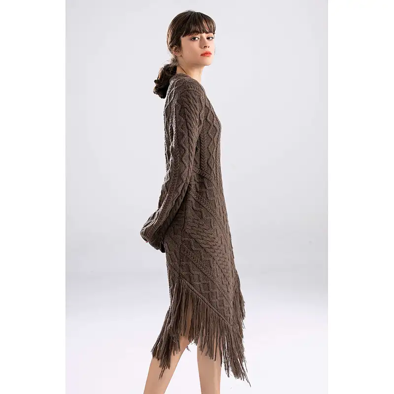irregularity Winter Dresses  wool sweater dress with tassel for women