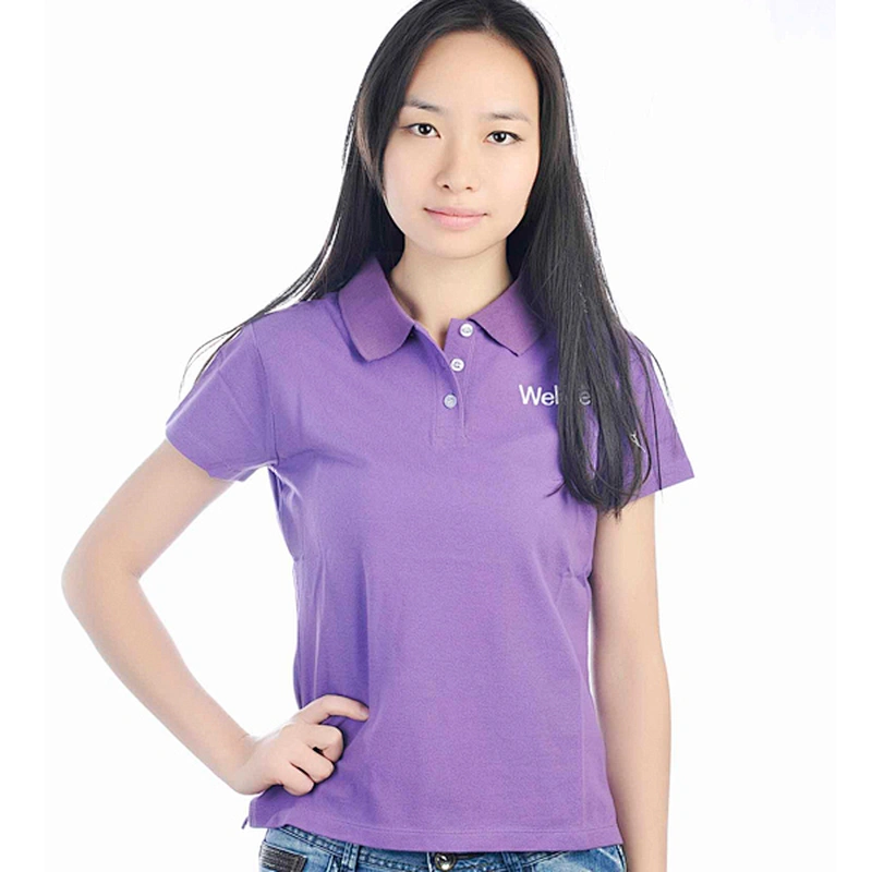 100% Cotton Purple Women Polo Shirts With Custom Logo