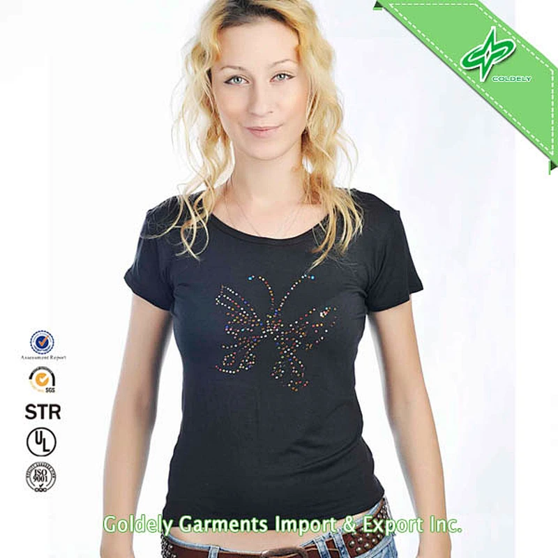 2014 Custom Popular Sublimation Blank Plain High Quality Cotton Slim Fit Womens T-shirts