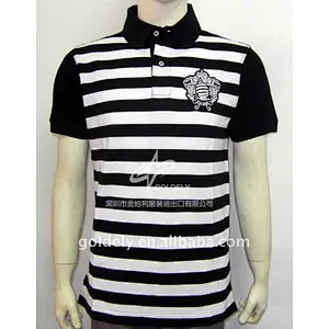 White black yarn dye polo t shirt Embroidey patch logo