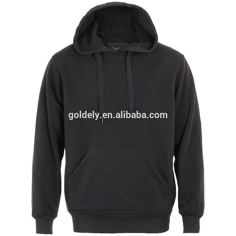 2017 custom made cotton pullover plain black hoodies