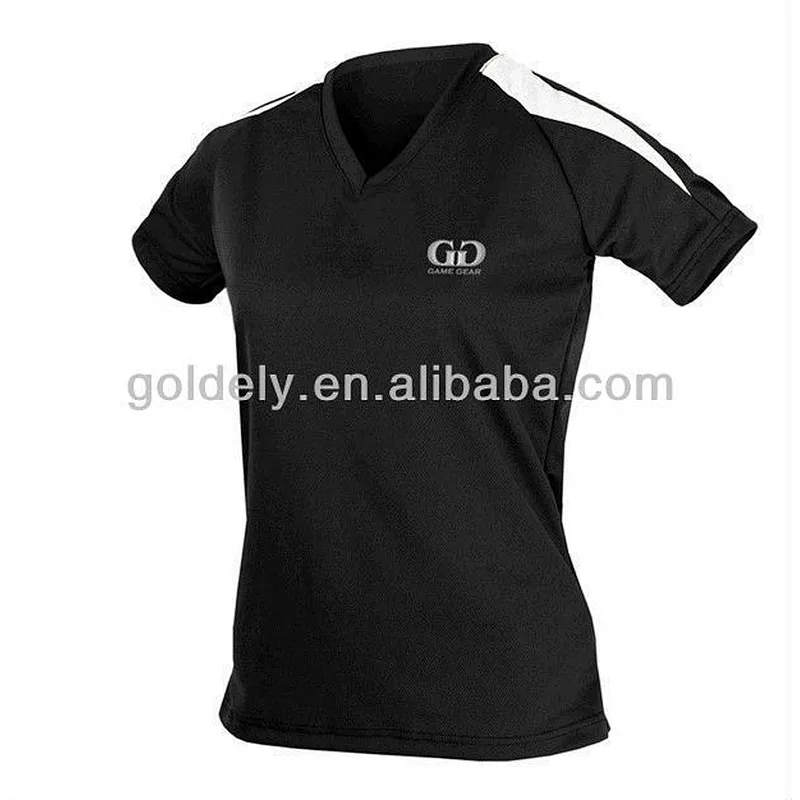 100% polyester women v-neck dry fit running shirts wholesale
