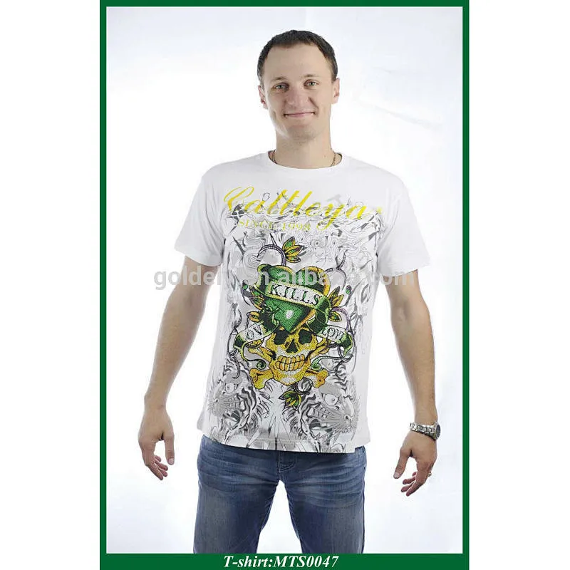 men's wholesale custom t-shirt rhinestone animal printing t-shirt