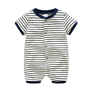100% cotton Baby short sleeve contracted striped Romper Baby Wear