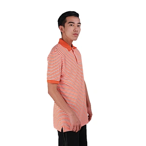 Orange and white stripe color men's polo shirt with ribbed collar sleeves