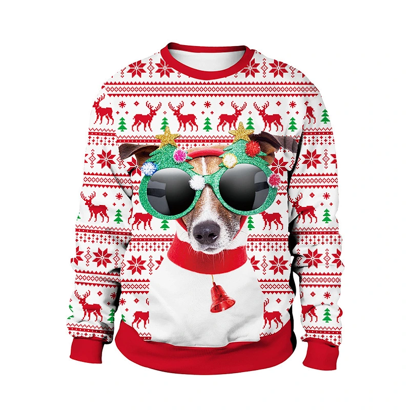 New Fall Christmas sweater printed round collar Christmas deer hoodie lovers