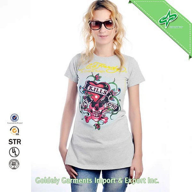 No MOQ wholesale custom logo grey women t shirt