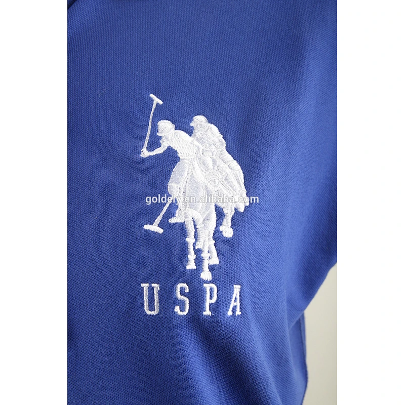 Plain blue embroidery applique men's & women's polo t-shirt wholesale