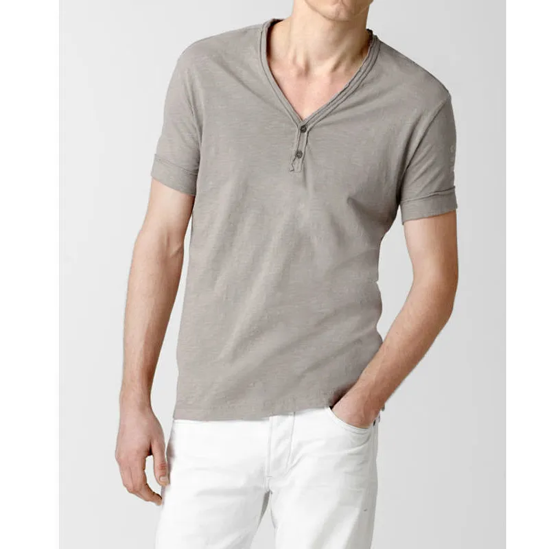 New arriving gray v-neck men's t shirt with high quality custom fidhing t shirt