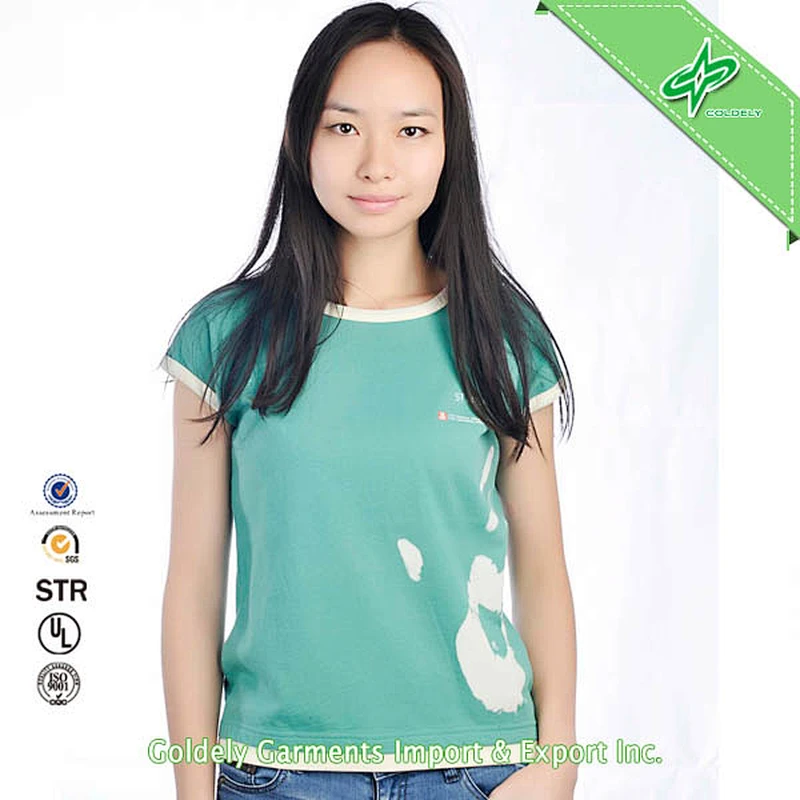 2014 HOT SALE Latest Dye Sublimation Tee Shirt For Women Green T Shirt