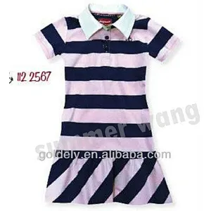Girls Stripe Ruffle Cotton Polo Dress