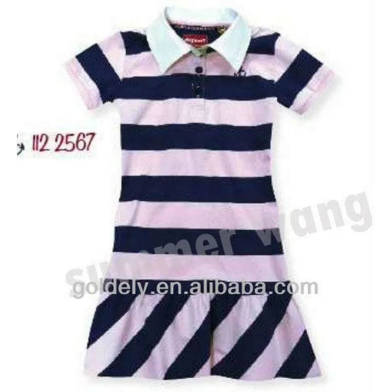 Girls Stripe Ruffle Cotton Polo Dress