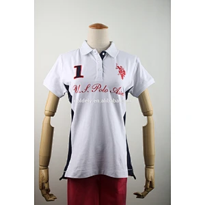 Plain white embroidery applique cut & sew men's & women' polo shirt wholesale