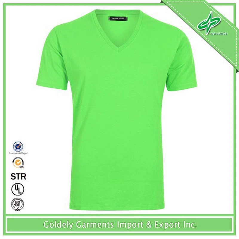 Good Price Stylish 100 %Cotton Ivory Blank Green Men V-neck T-shirts
