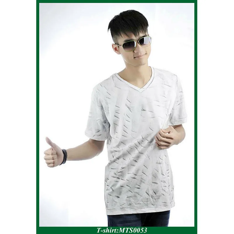 white v-neck men's t shirt with high quality custom t shirt