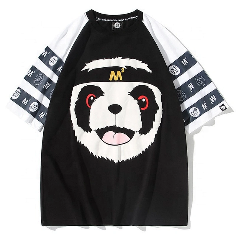 Cartoon panda print short sleeve T-shirt, men's and women's ragdoll sleeves, loose and large popular summer wear