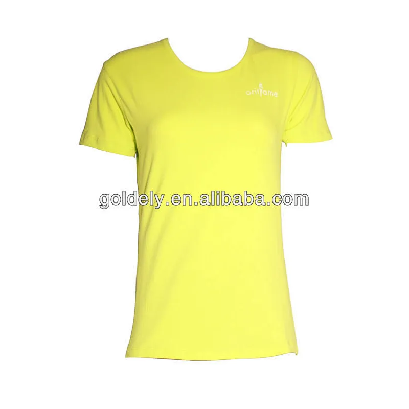 wholesale ladies short sleeve plain yellow tshirt,without printing