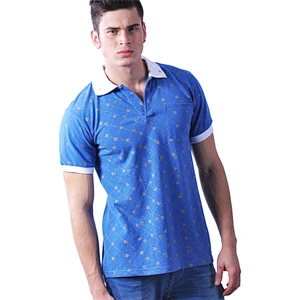 100% Cotton Dark Blue Men Polo Shirt With Short Sleeves And Left Breast Pocket