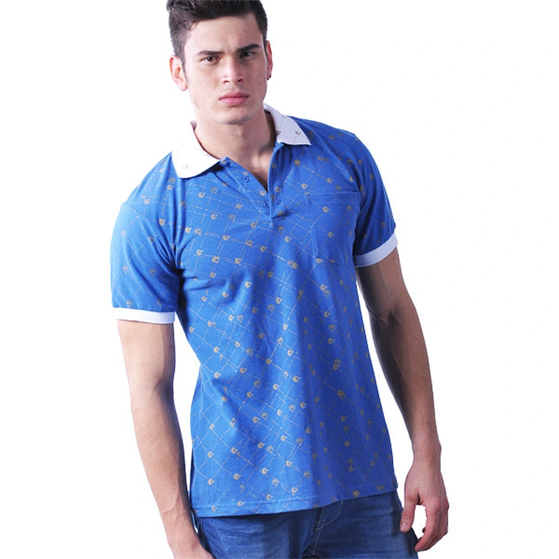 100% Cotton Dark Blue Men Polo Shirt With Short Sleeves And Left Breast Pocket