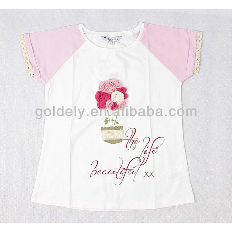 Girls Blans Ruffle Sleeve Cotton T Shirt with Print