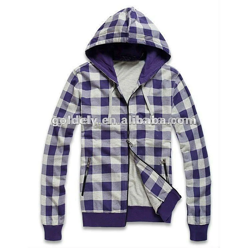 2012 New stylish men's checkered hoodies