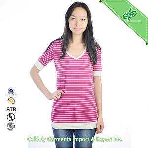 Pink Simple Fashion Short Sleeve Ladies V-neck T Shirt Dress
