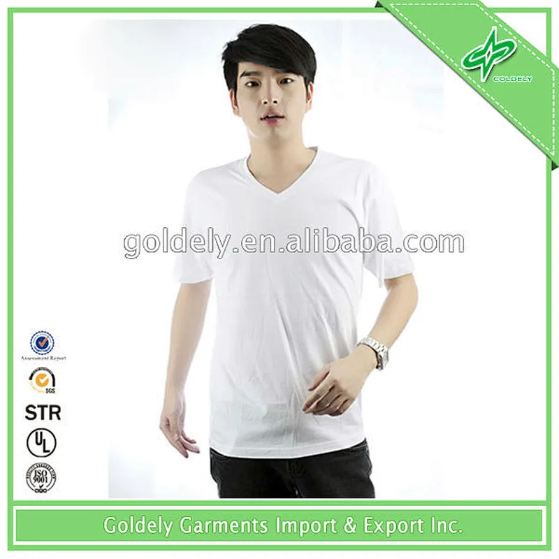 Wholesale 100% Cotton Blank White V-neck T-shirts For Men