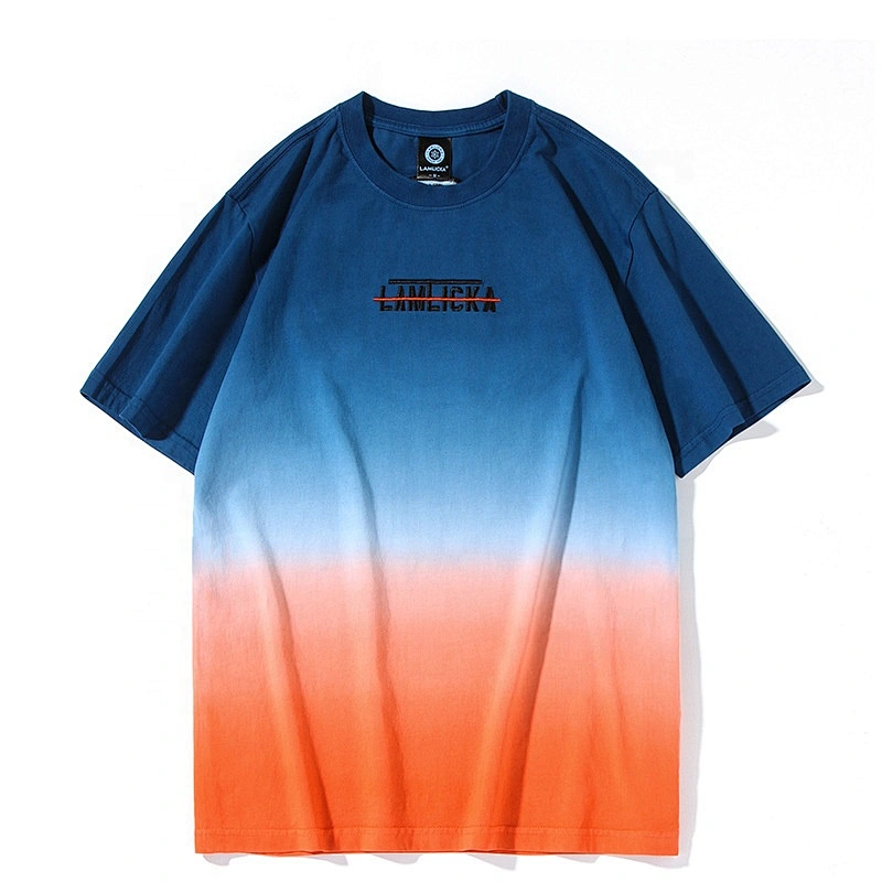Original popular logo embroidered smileface panda gradient collarneck t-shirts for youth