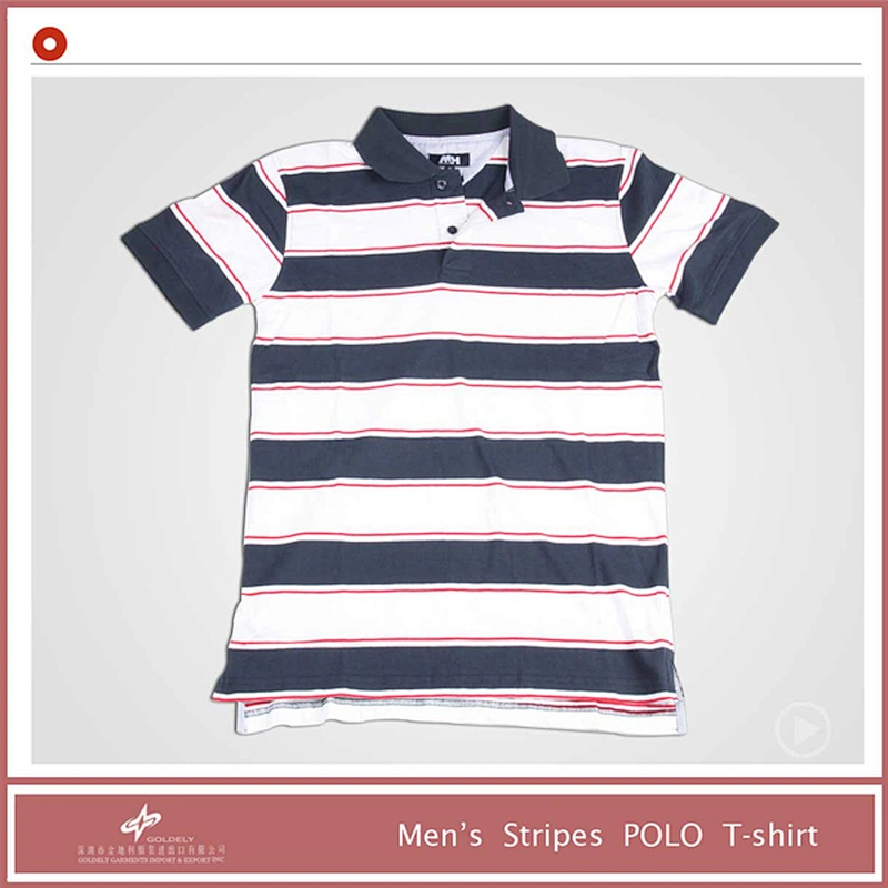 Wholesale Custom Casual Color Strip Front Logo Mens Slim Polo Shirt