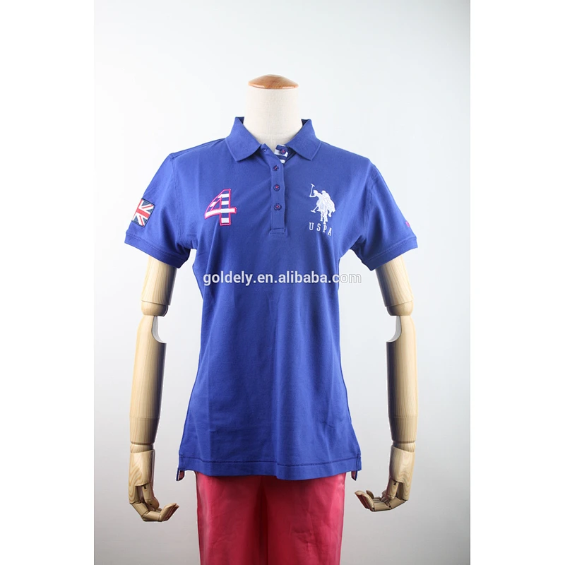Plain blue embroidery applique men's & women's polo t-shirt wholesale