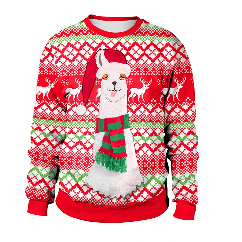 New Fall Christmas sweater printed round collar Christmas deer hoodie lovers