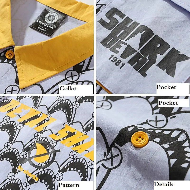 2020 new summer popular logo Shark full print shirt for me loose casual lovers outfit cotton shirt
