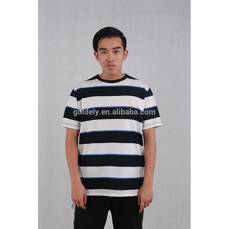 yarn dyed striped black t shirt ,merino wool t shirt 95% cotton 5% elastane
