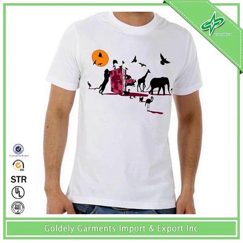 2014 wholesale simple fashion design pure cotton white print man tshirt