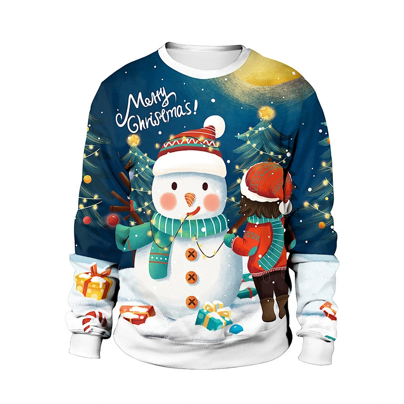 New Fall Christmas sweater printed round collar Christmas deer hoodie lovers