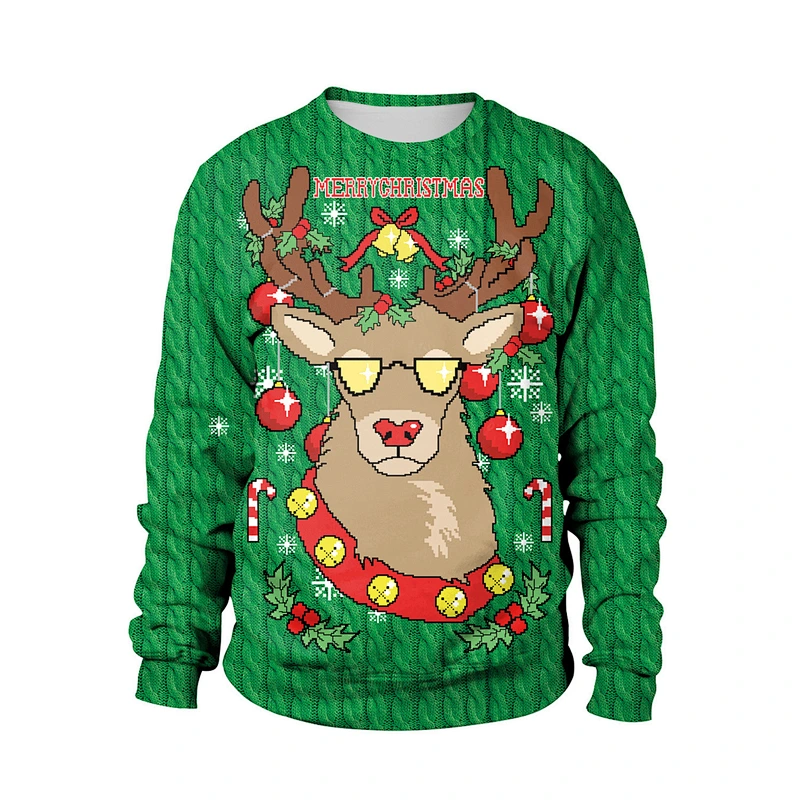 New Fall Christmas sweater printed round collar Christmas deer hoodie lovers
