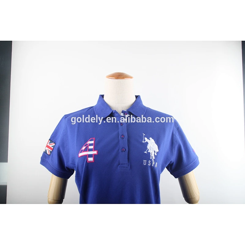 Plain blue embroidery applique men's & women's polo t-shirt wholesale