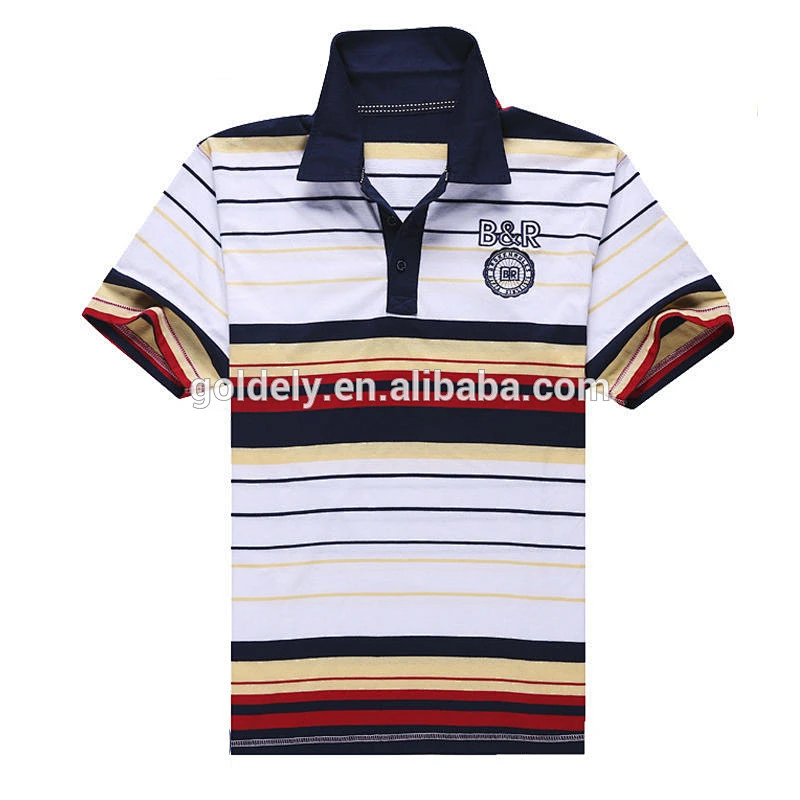 Chinese products knit rib striped men polo shirts