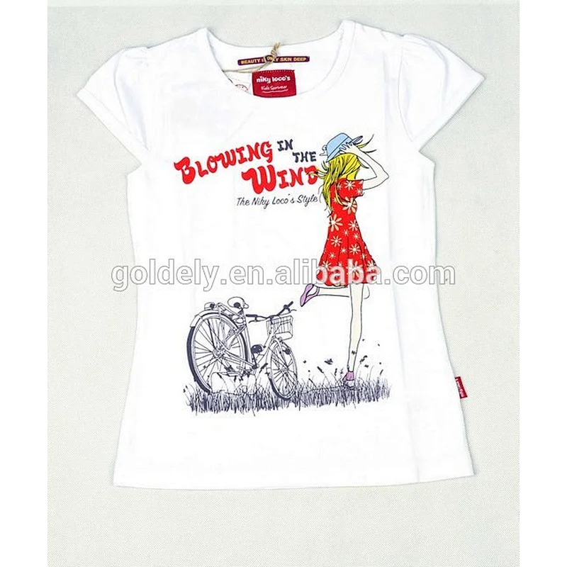 Children White Cartoon T Shirt for Girls